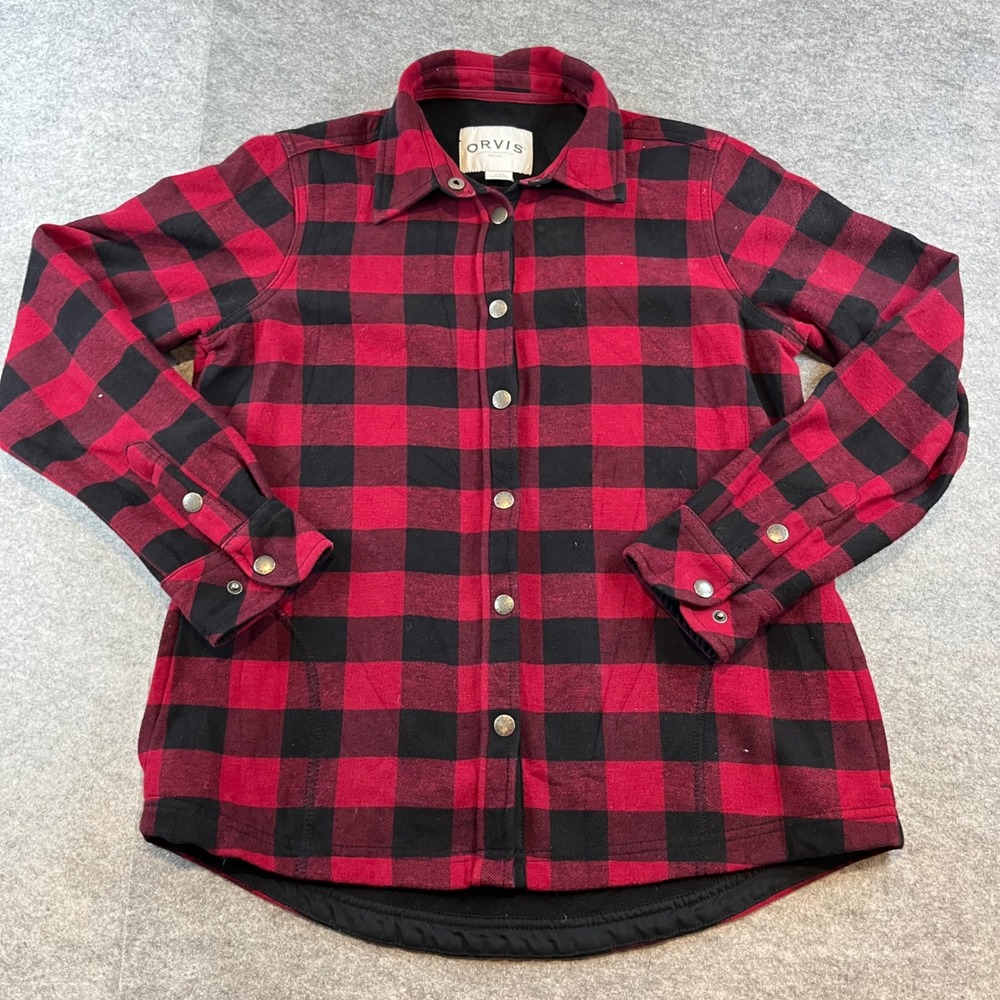 Orvis Womens Buffalo‎ Plaid Fleece Lined Flannel Shirt Red Black Small Shacket